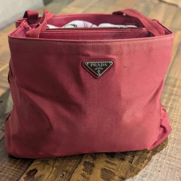 Authentic PRADA Tessuto Nylon & Leather Shoulder Tote Bag in Bordeaux Red - Picture 1 of 14
